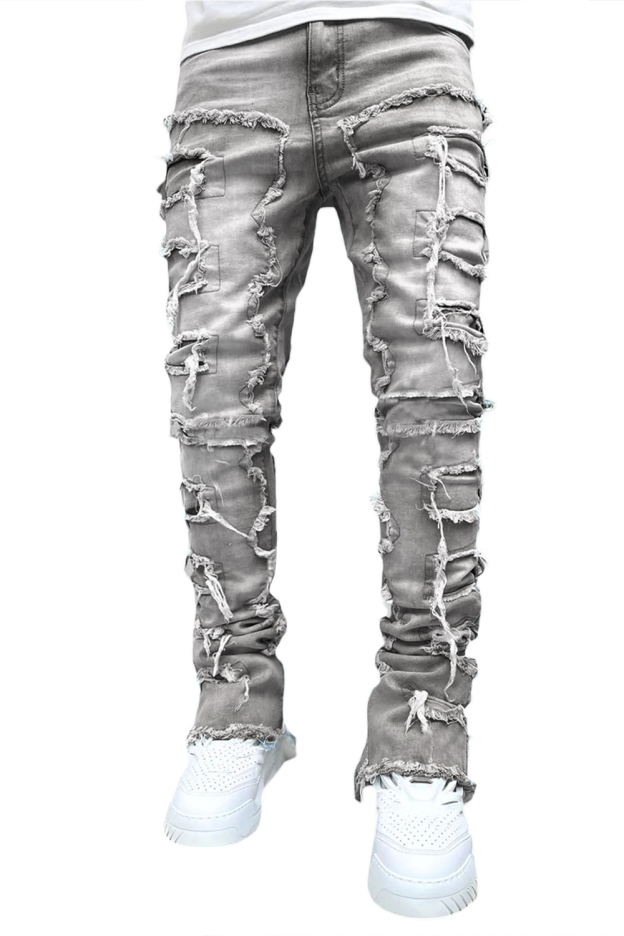 Stretch patch denim straight pants