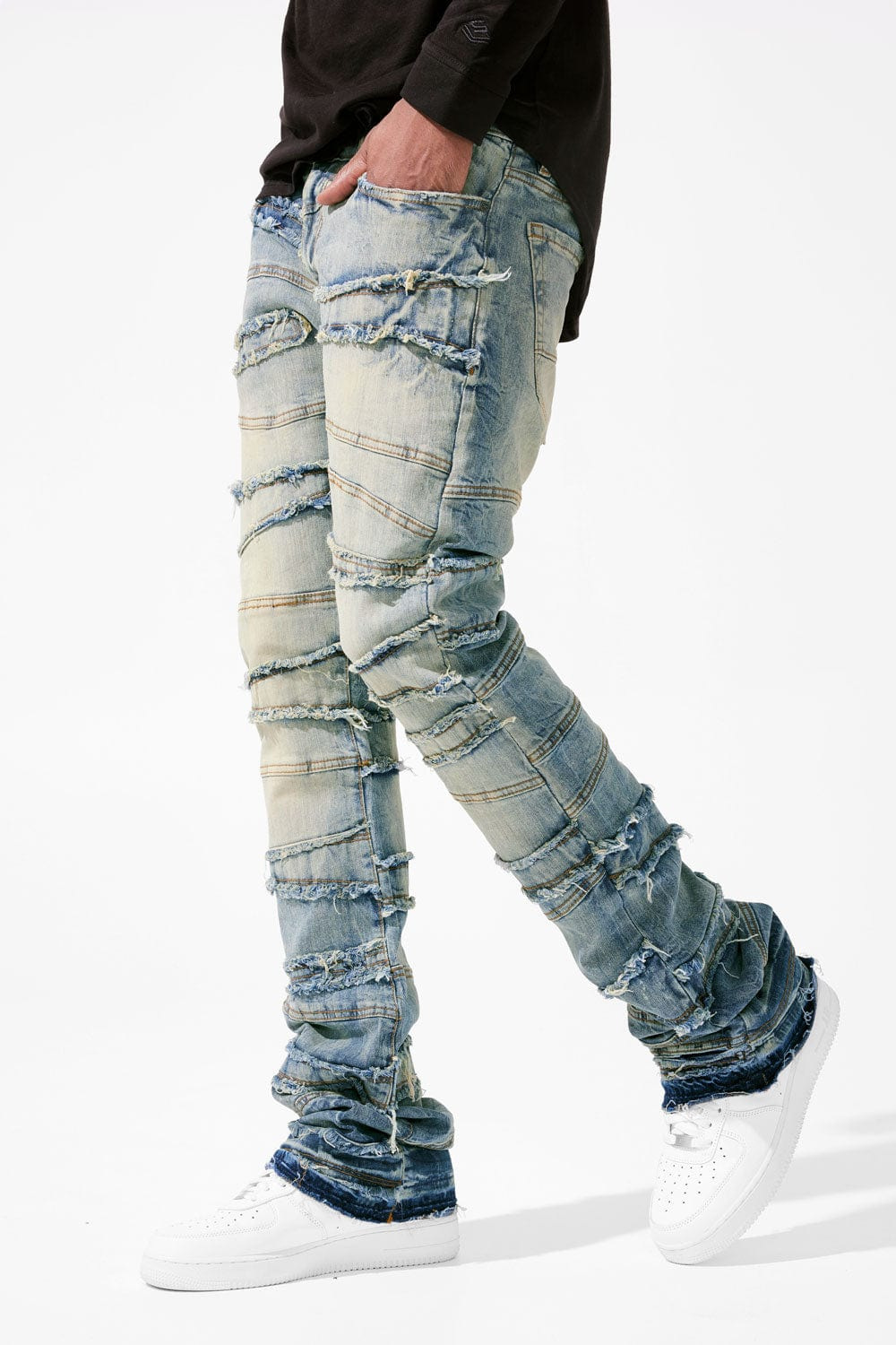 Street Fashion Stretch Patch Denim Straight Pants