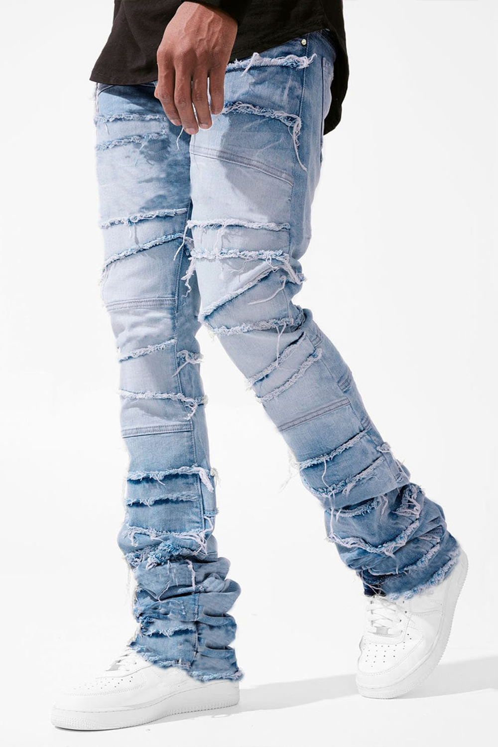Street Fashion Stretch Patch Denim Straight Pants