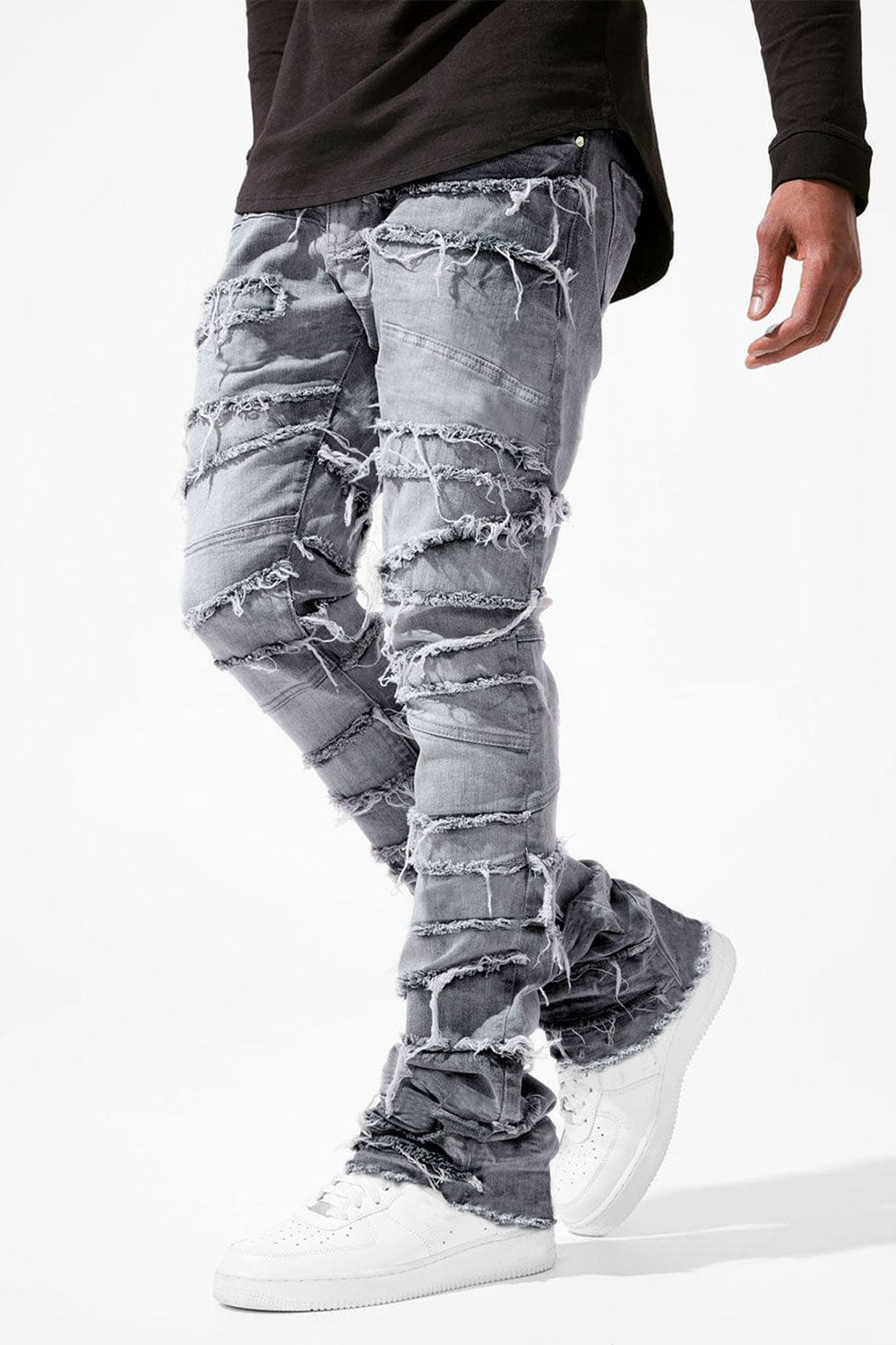 Street Fashion Stretch Patch Denim Straight Pants