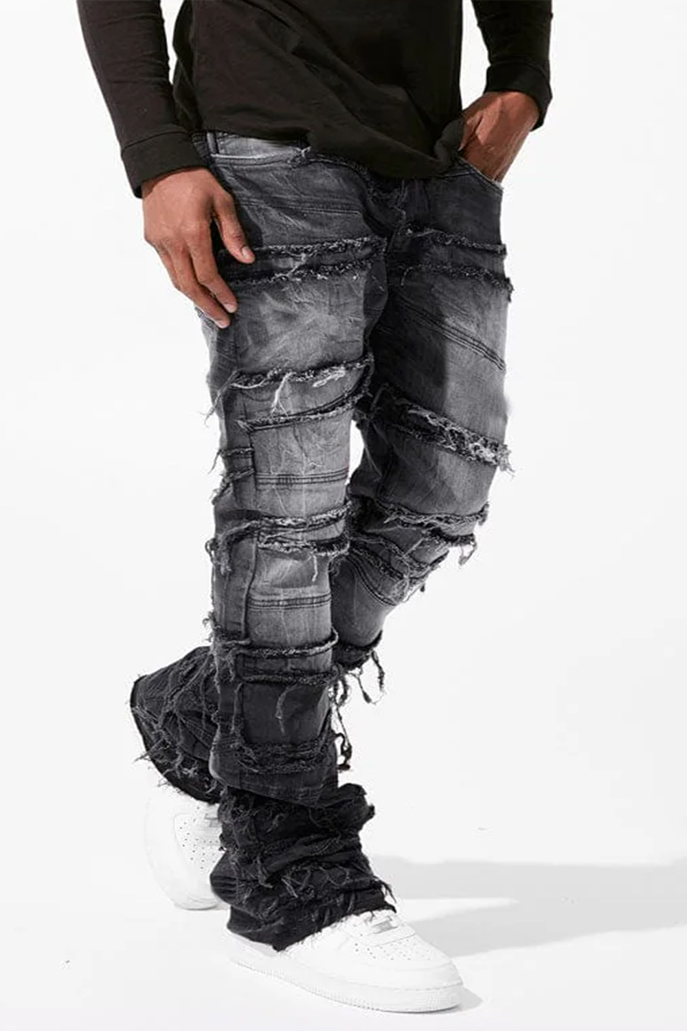 Street Fashion Stretch Patch Denim Straight Pants