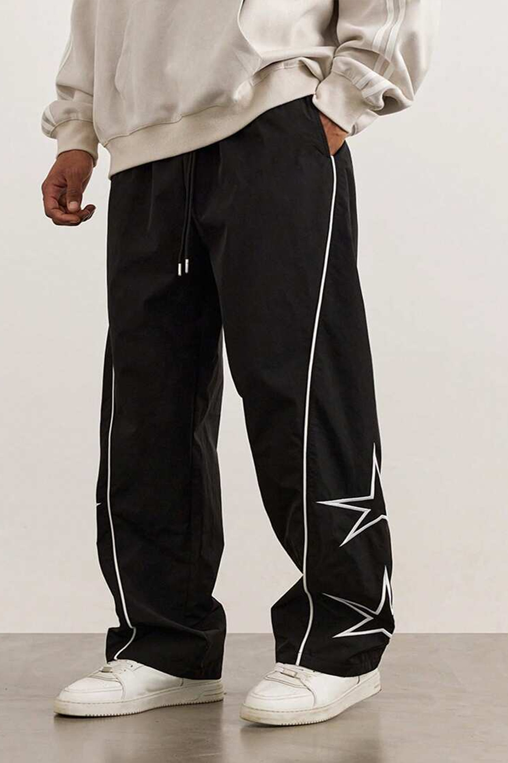 Embroidered casual high street retro loose trousers