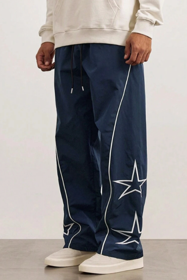 Embroidered casual high street retro loose trousers