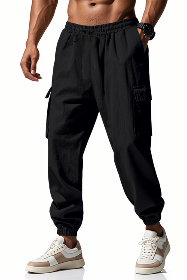 Cotton and linen casual cuffs with multiple pockets work trousers