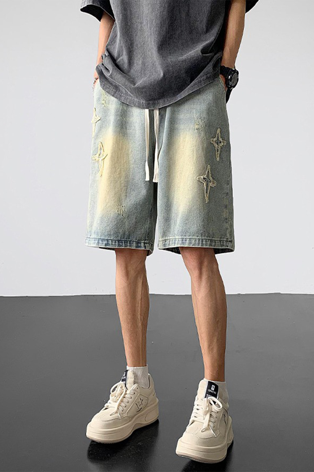 Star embroidered denim shorts high street denim shorts