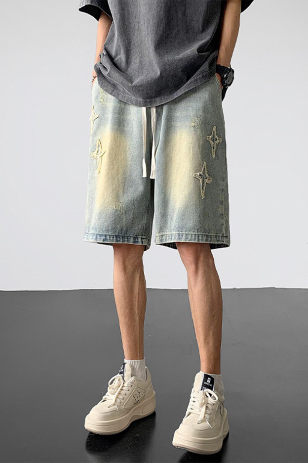 Star embroidered denim shorts high street denim shorts