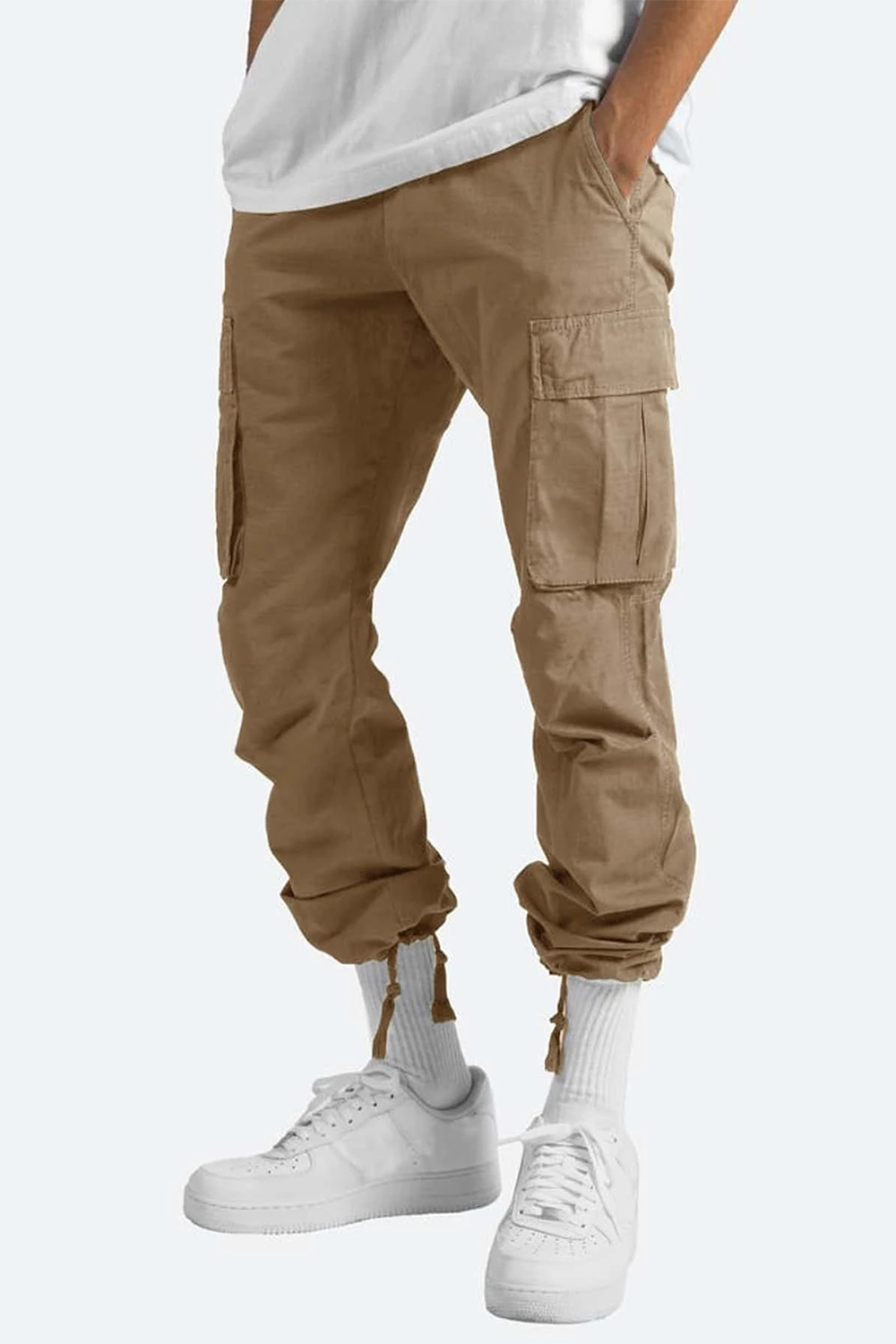 Drawstring multi-pocket casual trousers