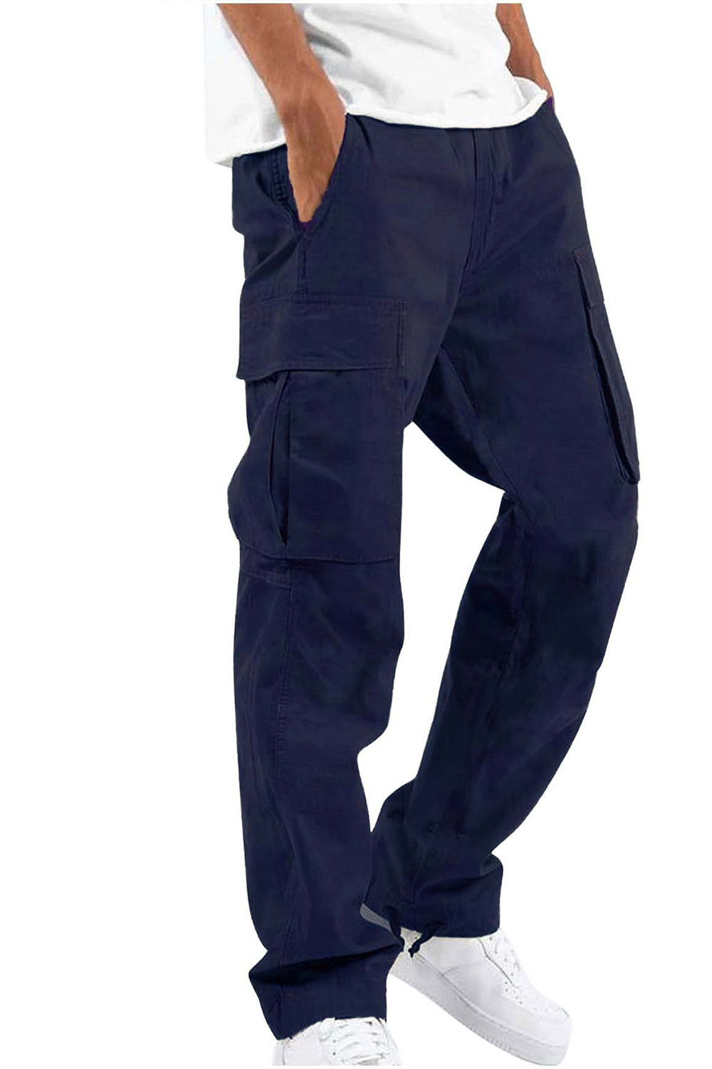 Drawstring multi-pocket casual trousers