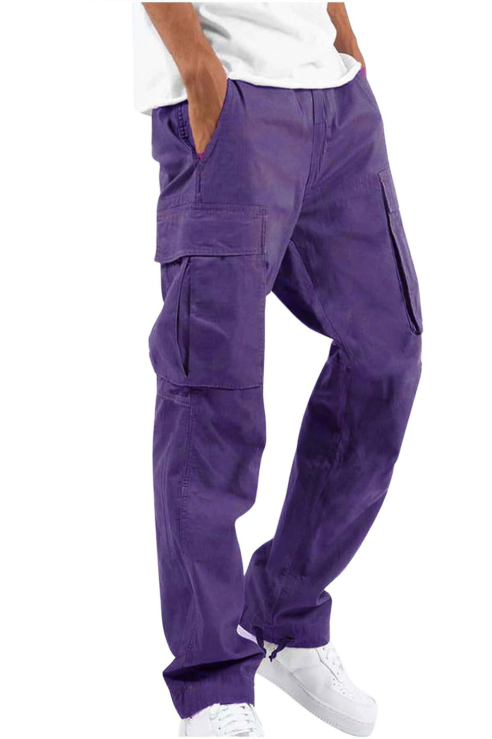 Drawstring multi-pocket casual trousers