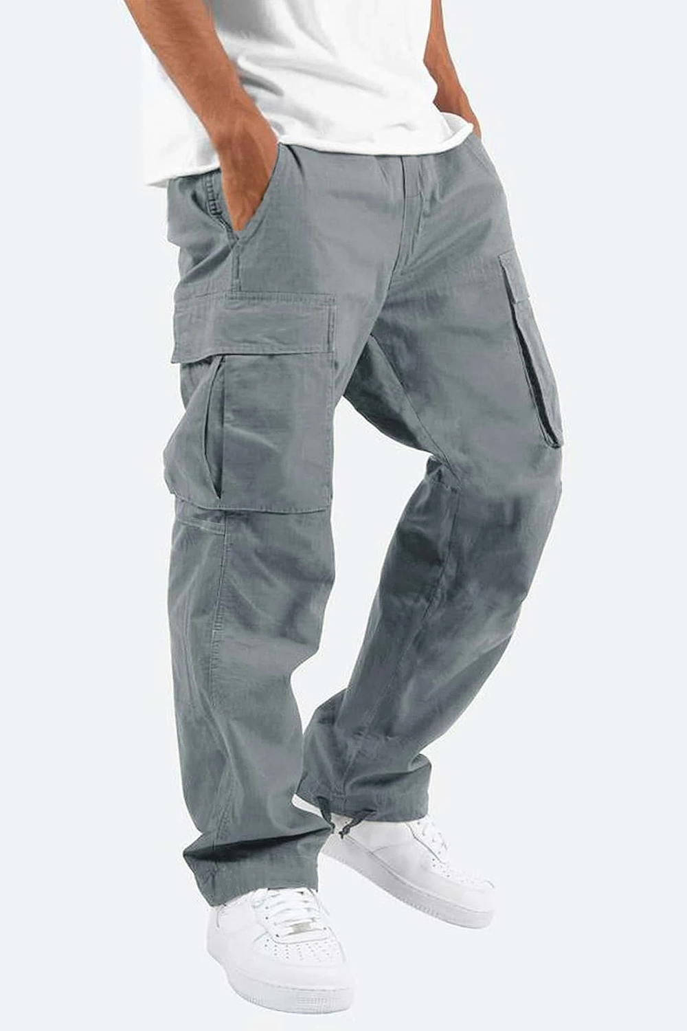 Drawstring multi-pocket casual trousers