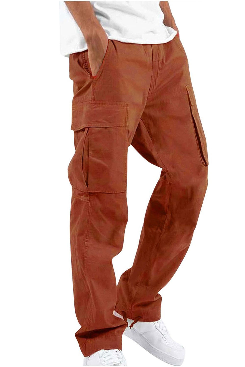 Drawstring multi-pocket casual trousers