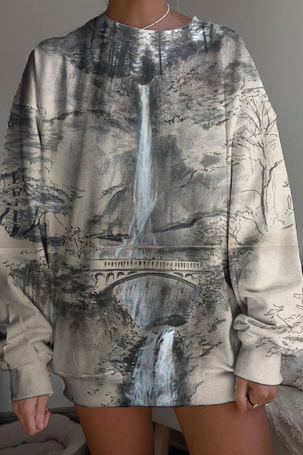 Lord of the Rings Landscape Round Neck Loose Long Sleeve Sweatshirt