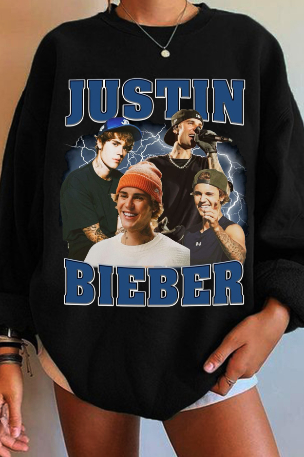Bieber Poster Round Neck Long Sleeve Sweatshirt