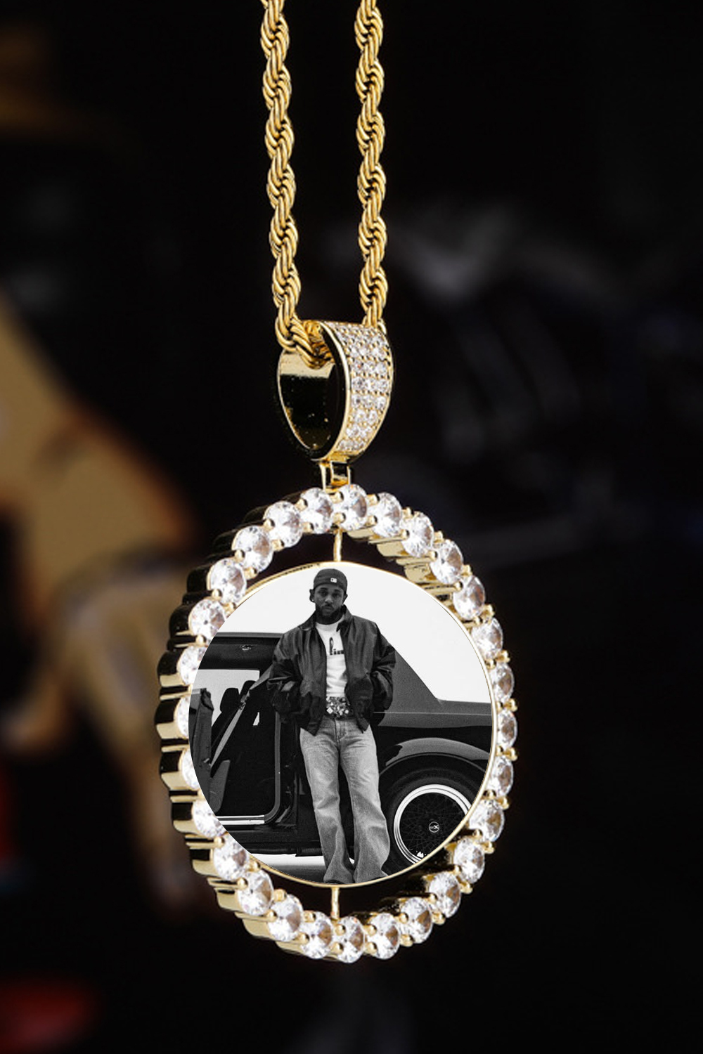 Kendrick Lamar Rotatable zircon hip hop necklace