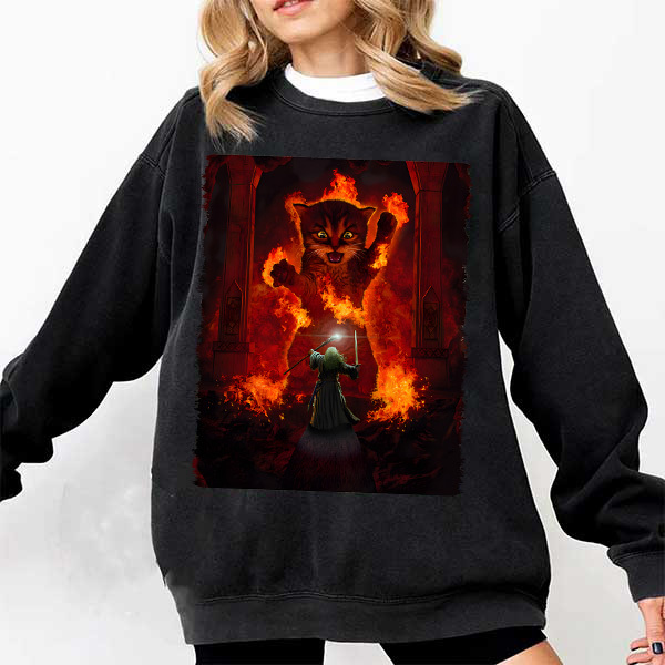 You Shall Not Pass Cat and Gandalf LOTR Sweatshirt