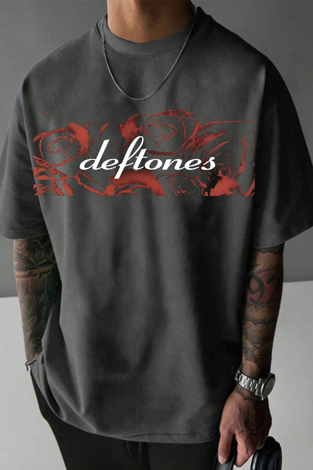 Deftones Rose Print Short-Sleeved T-shirt