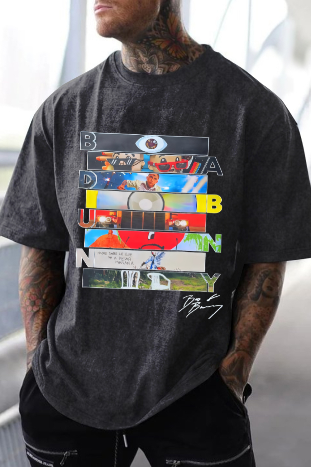 Bad Bunny Signature Washed cotton men's short-sleeved T-shirt