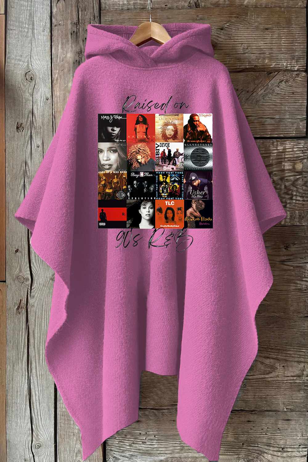 Raised on 90's R&B Album Cover Hooded Warm Shawl Cape