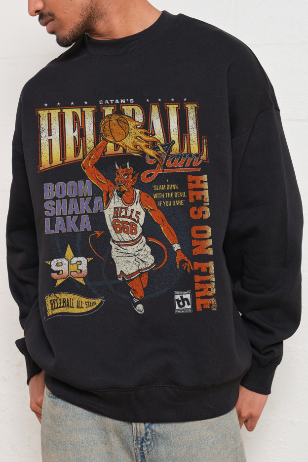 HELLBALL Jam Print Crew Neck Long Sleeve Sweatshirt