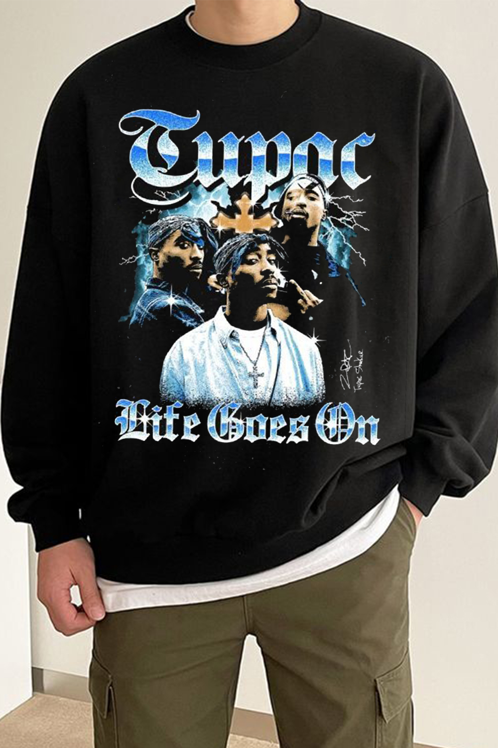 Singer Retro Print Casual Round Neck Long Sleeve Sweatshirt