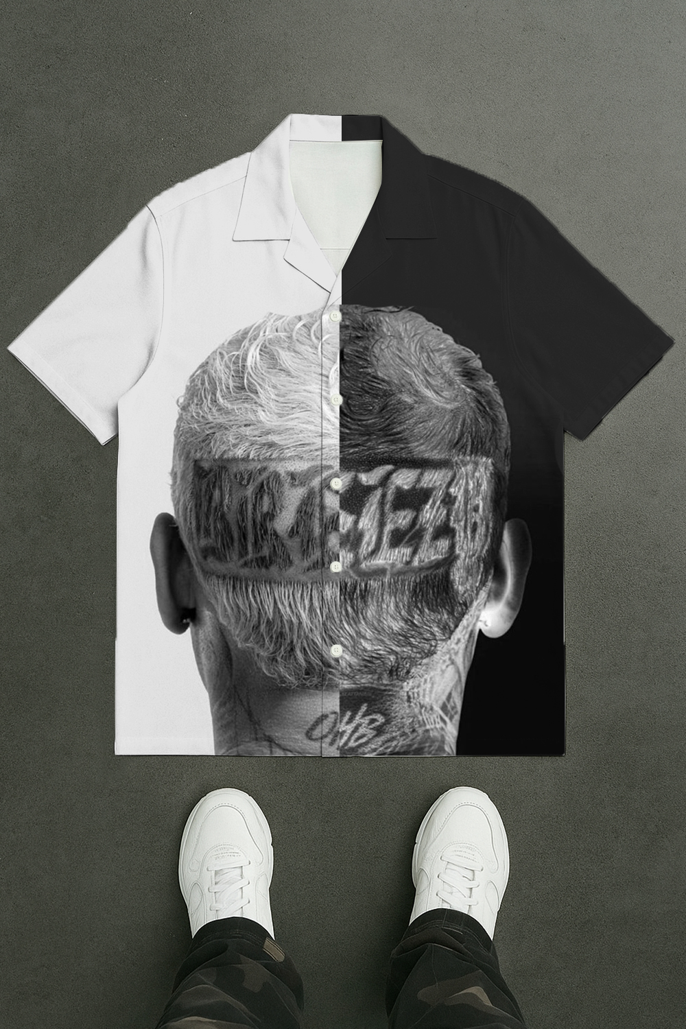 cb black and white stitching short-sleeved shirt