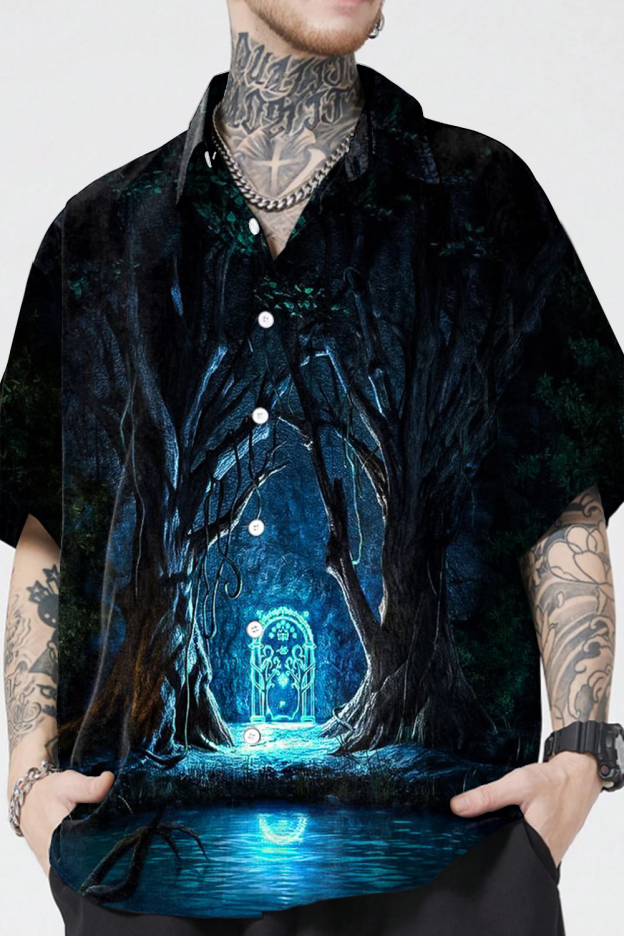 Lord of the Rings Print Lapel Men's Short Sleeve Shirt