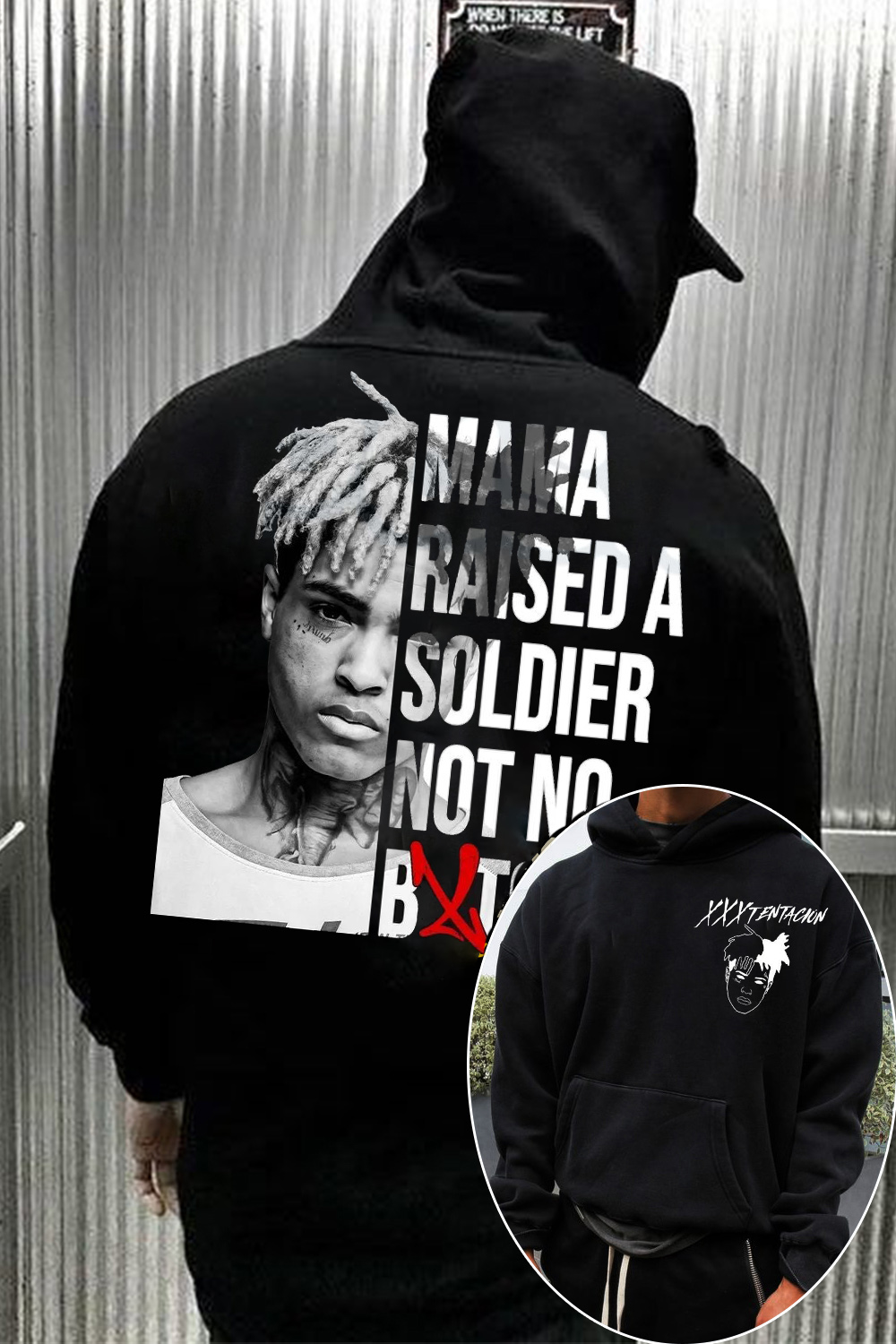 XXXTentacion Hoodie – Mama Raised A Soldier Shirt, Vintage Rapper 2-Sided Graphic T-Shirt & Sweatshirt