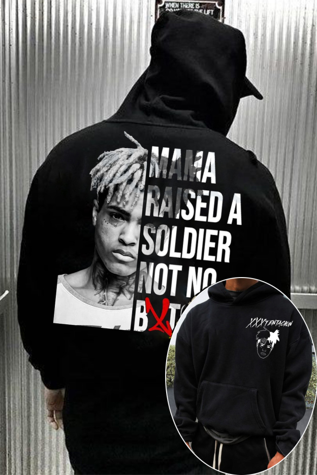 XXXTentacion Hoodie – Mama Raised A Soldier Shirt, Vintage Rapper 2-Sided Graphic T-Shirt & Sweatshirt