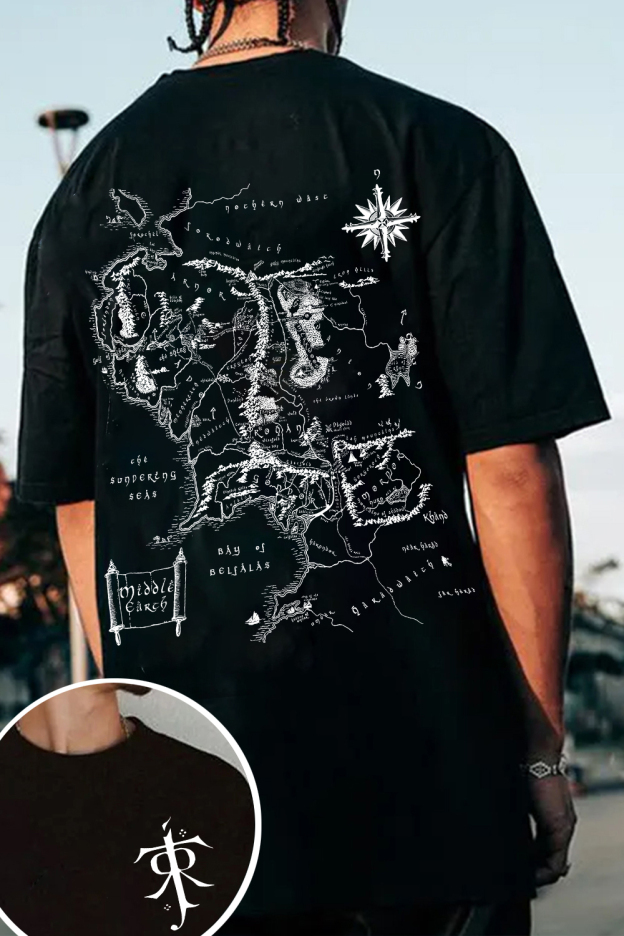 JRR Tolkien LOTR Middle Earth Map Tee For Men