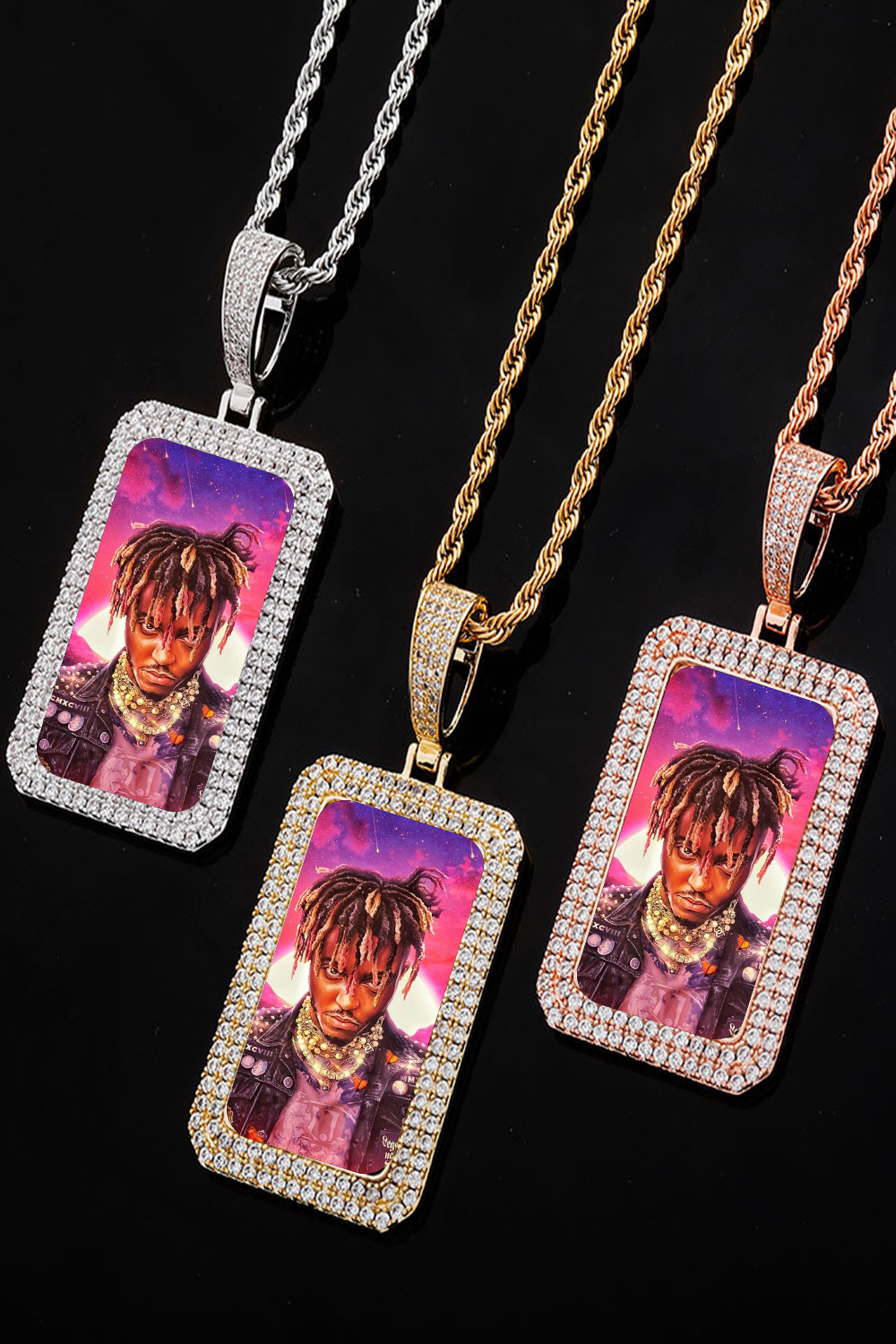 Juice WRLD Double Row Zirconia Square Hip Hop Necklace
