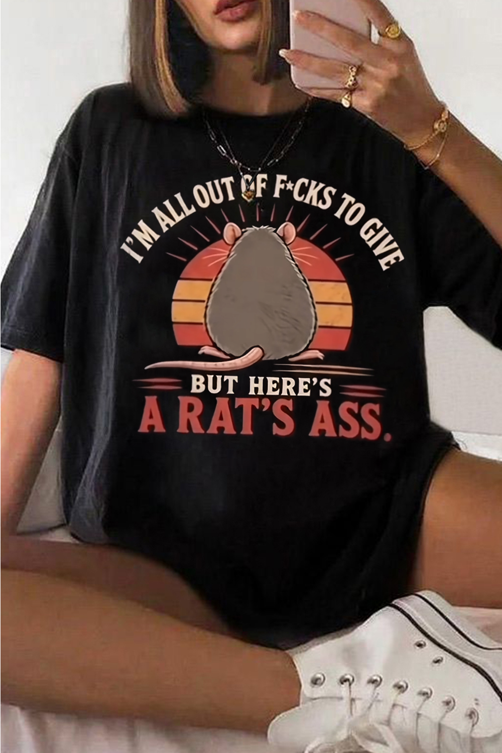 Funny Rat Butt Retro Sunset Graphic T‑Shirt