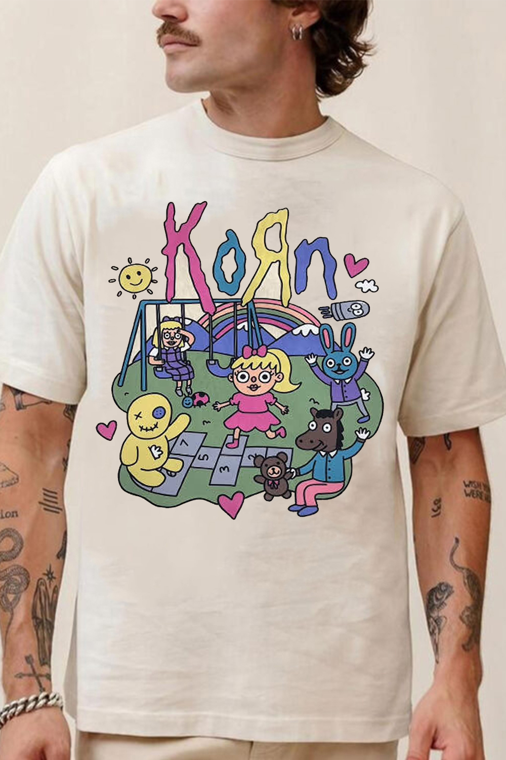 Korn Cartoon Print T-shirt