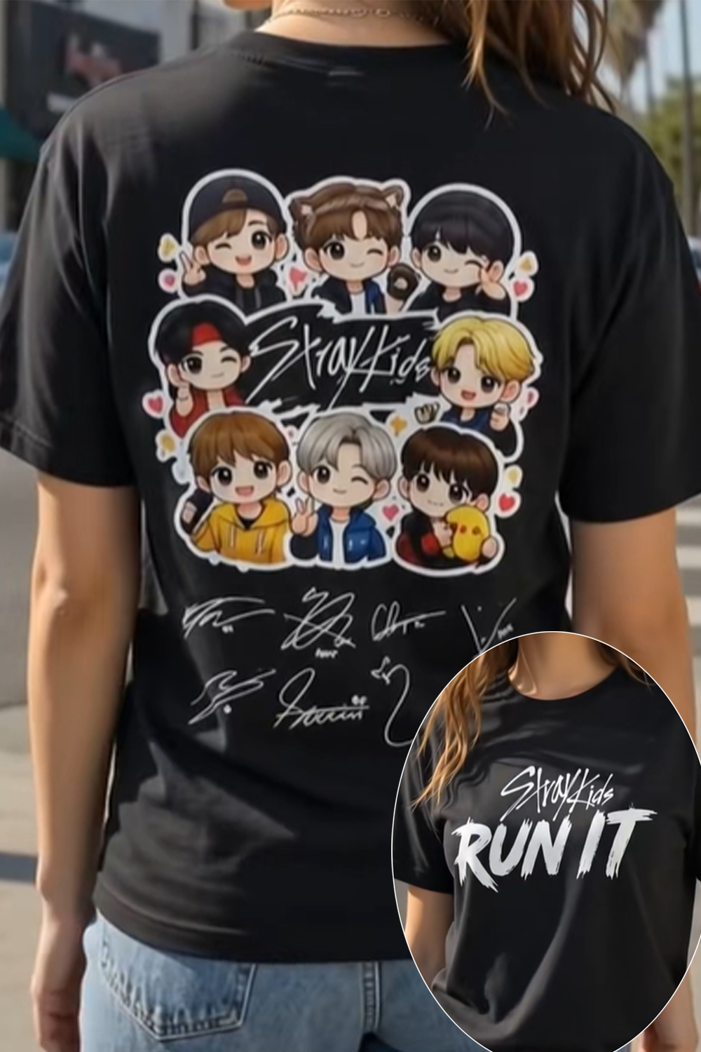 Stray Kids Run It Fan Cute Cartoon T-Shirt