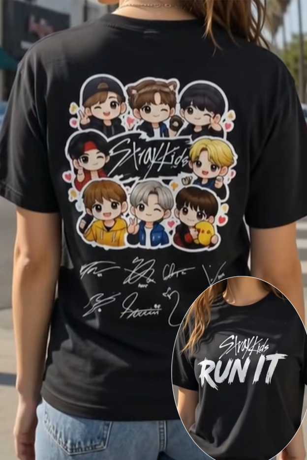 Stray Kids Run It Fan Cute Cartoon T-Shirt