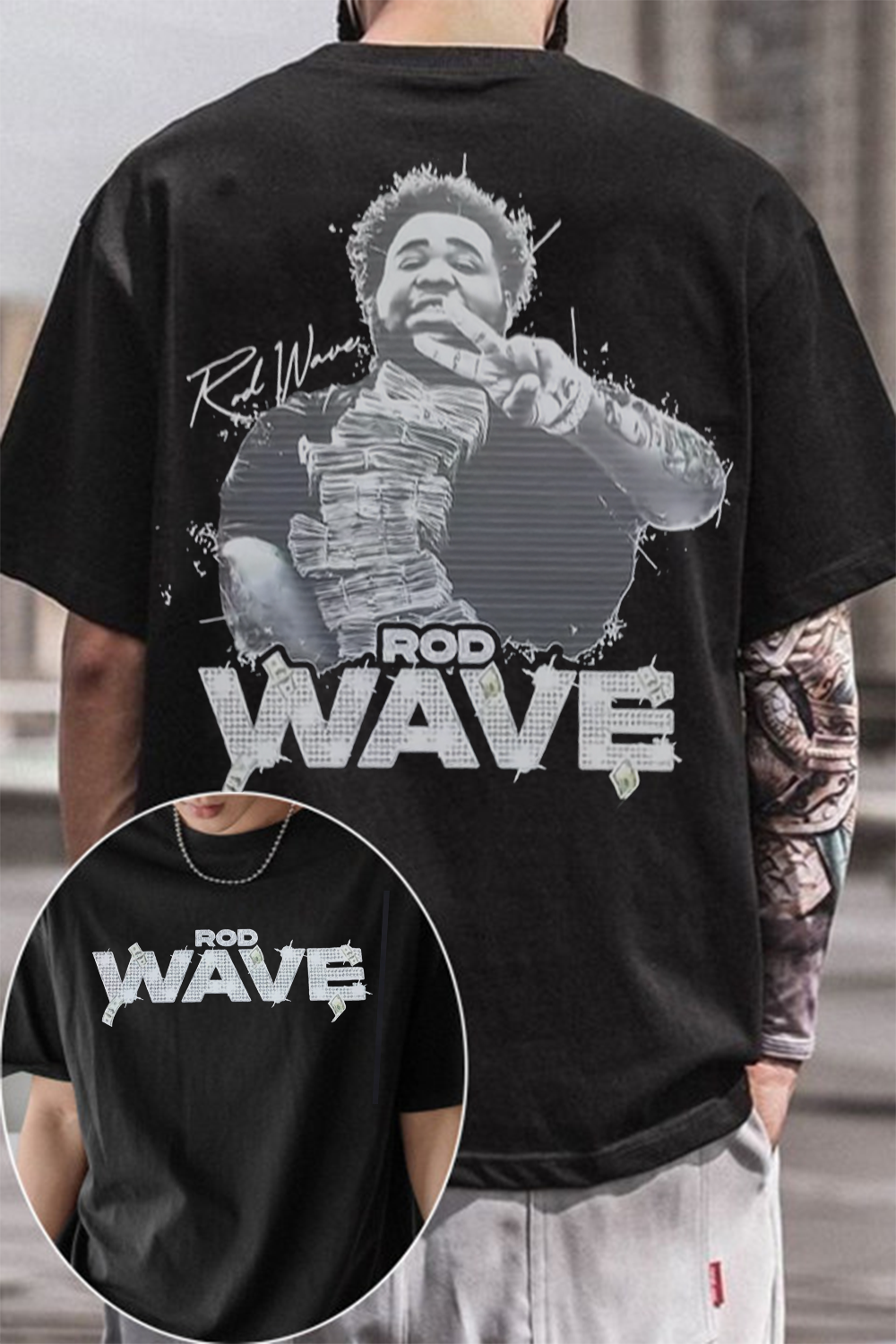 Rod Wave Money Stack Portrait Two-Sided Tee