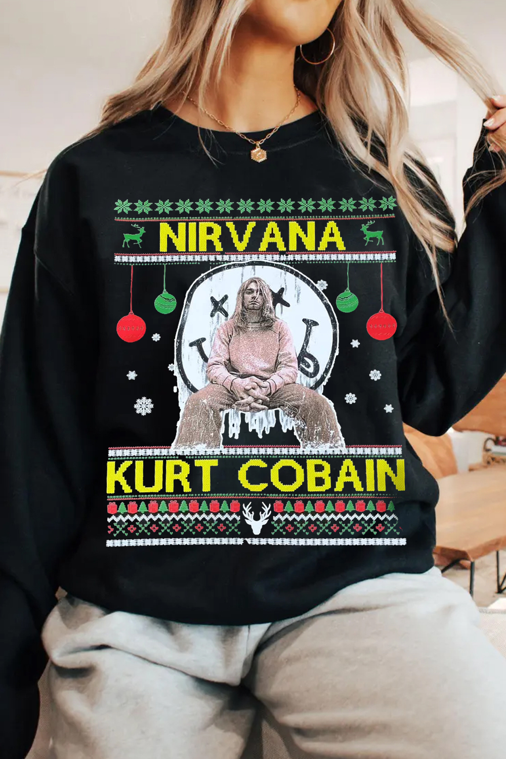 Kurt Conajn Nirvana Christmas Sweatershirt