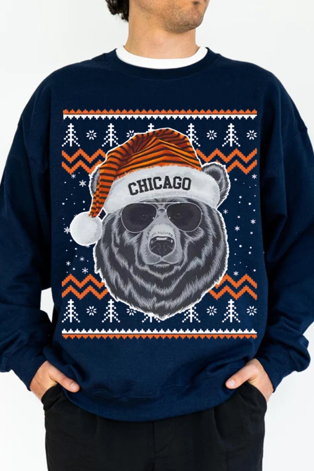 Chicago Football Mascot Ugly Pattern Vintage Christmas Sweatshirt