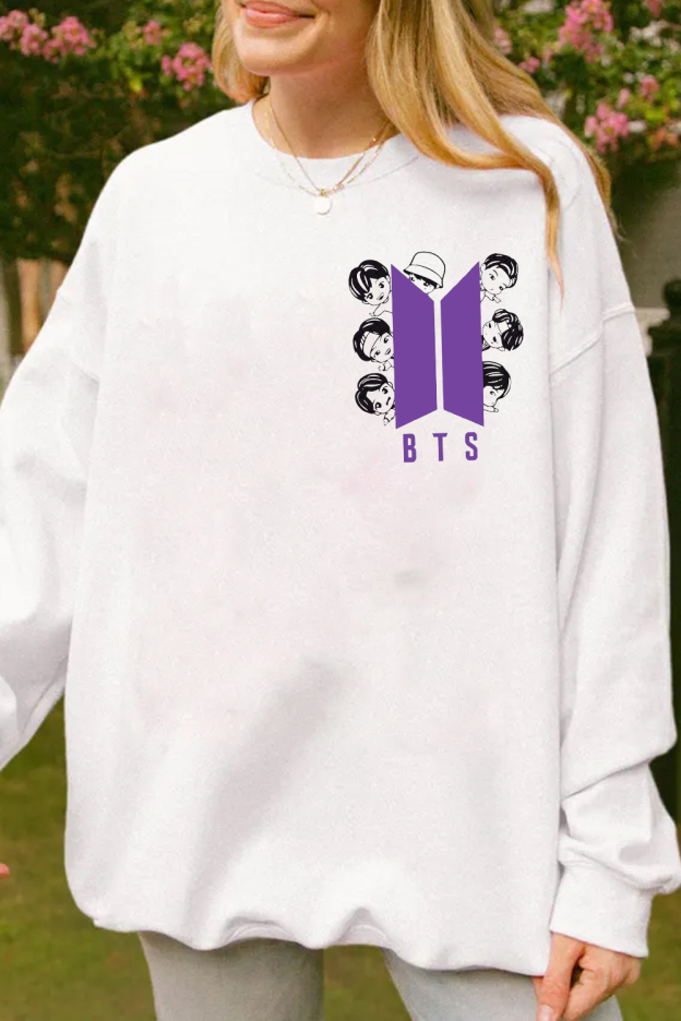BTS Cartoon Style Printed Crewneck Sweatshirt
