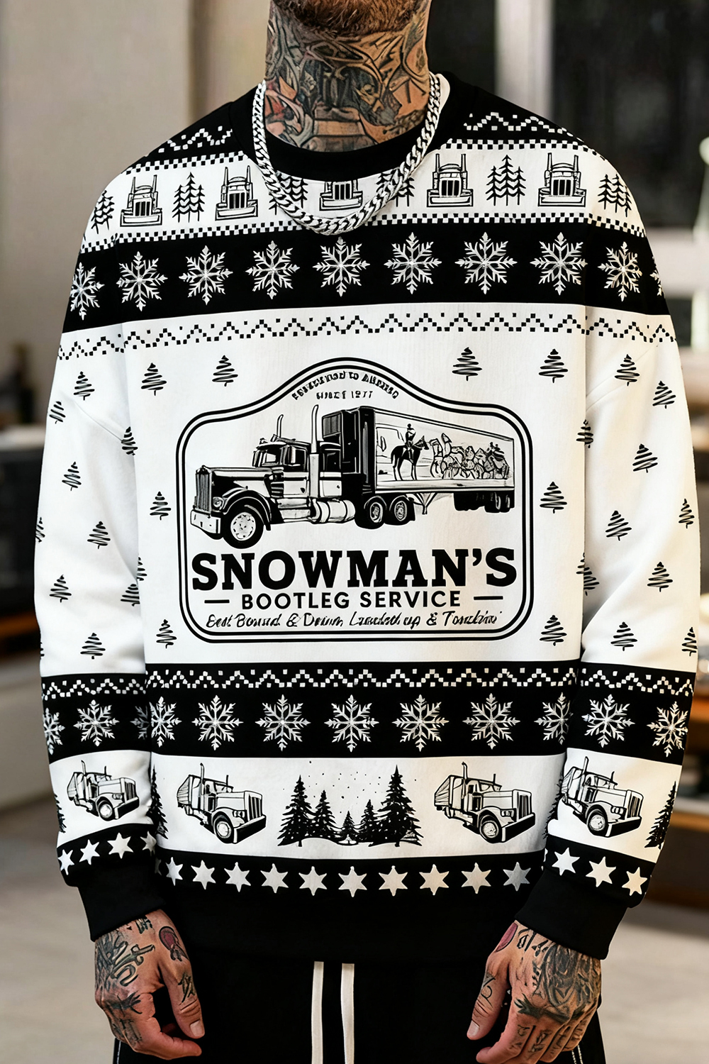 Snowman's Bootlegging Service Ugly Christmas Sweatshirt