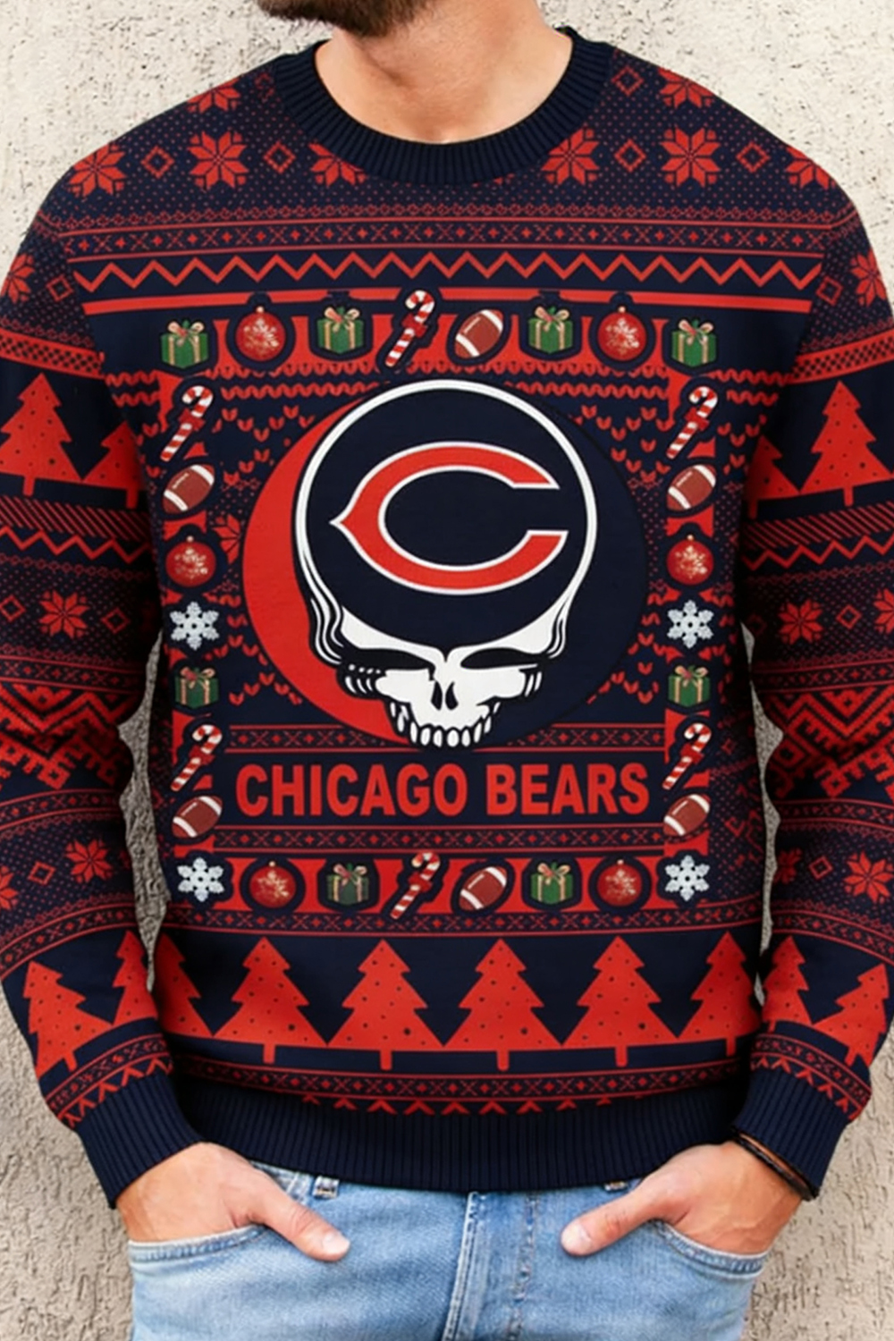 Ugly Christmas Sweater Chicago-Bears, Skull