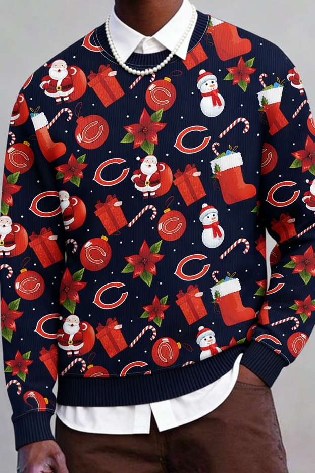 Ugly Christmas Sweater Chicago-Bears, Santa Claus Snowman