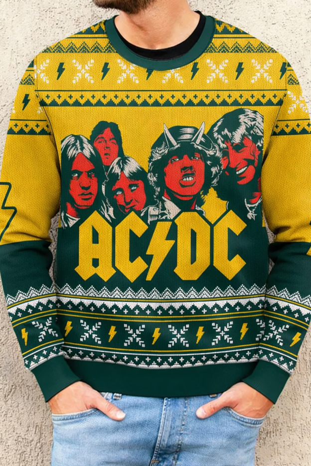 Yellow AC/DC Ugly Christmas Sweatshirt