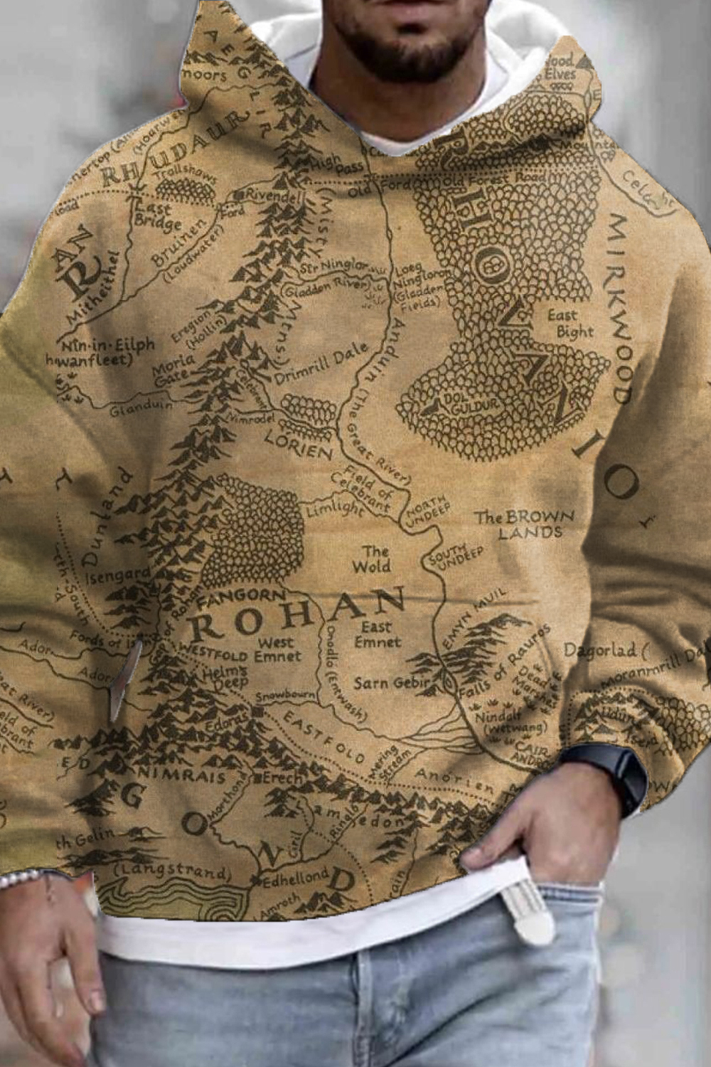 Lord of the Rings map print loose short-sleeved T-shirt