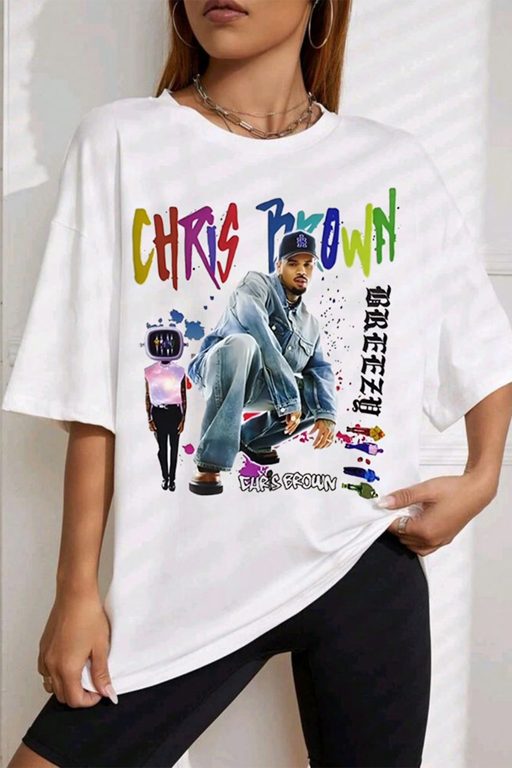chris brown printed short-sleeved T-shirt