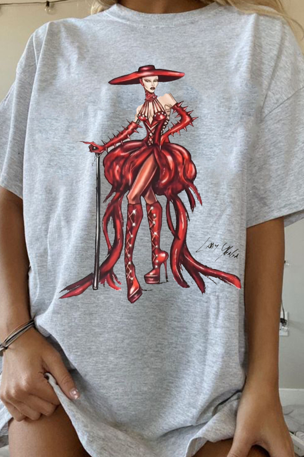 ladygaga personalized cartoon print short-sleeved T-shirt