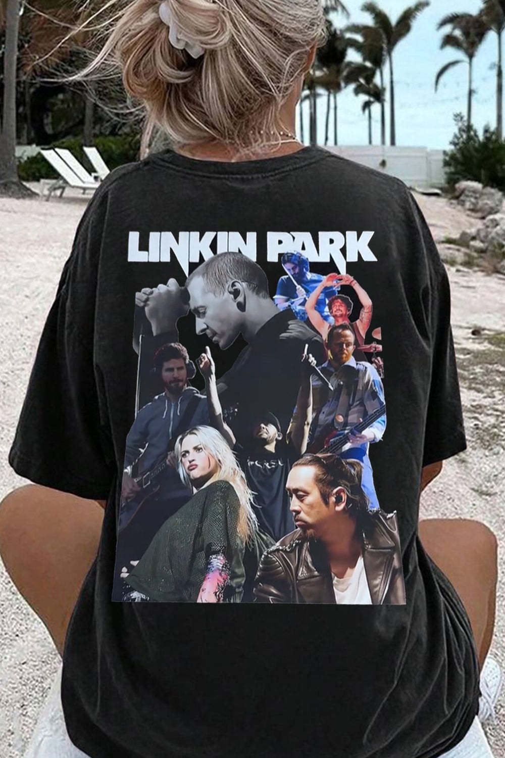 **p back print short-sleeved T-shirt