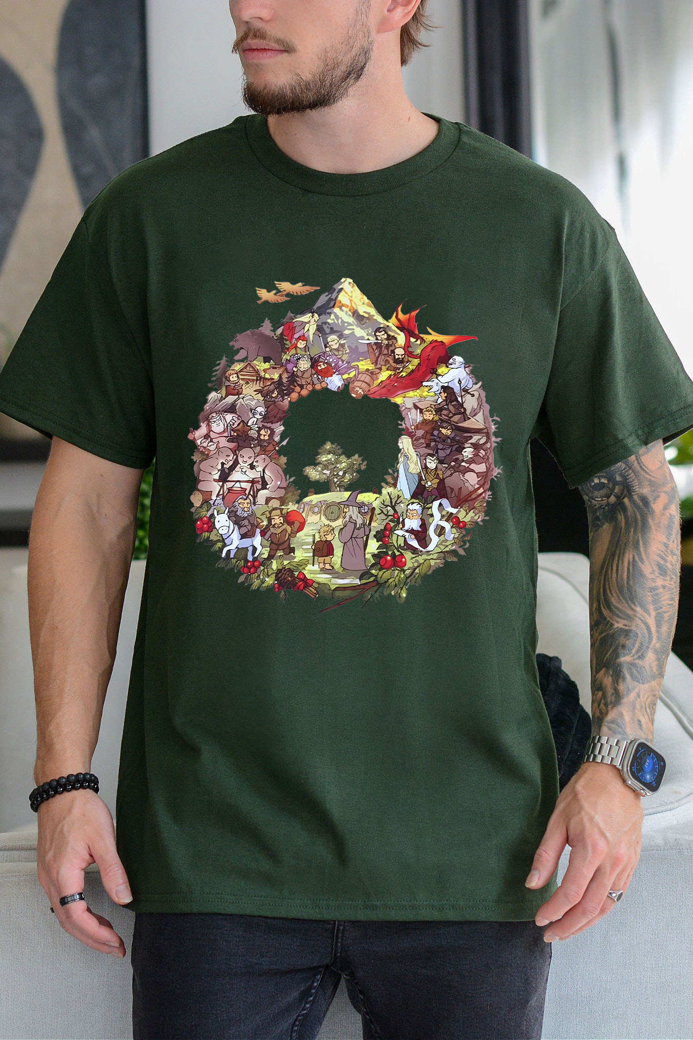 Lord of the Rings cartoon casual print short-sleeved men's T-shirt