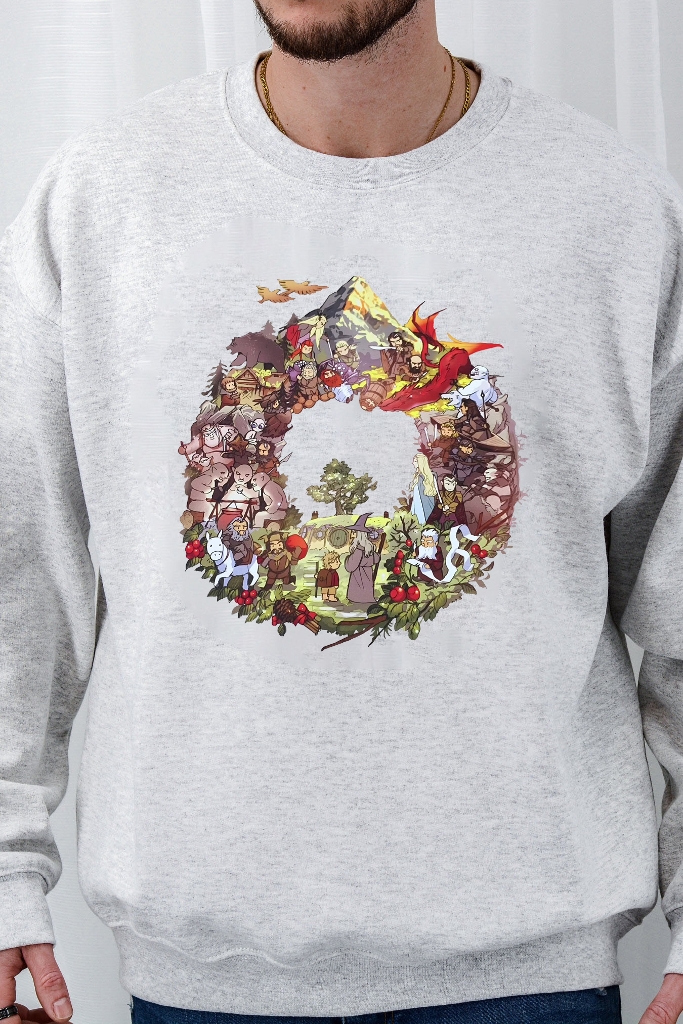 Lord of the Rings Cartoon Print Round Neck Men's Sweatshirt