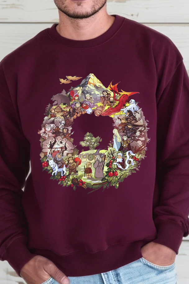 Lord of the Rings Cartoon Print Round Neck Men's Sweatshirt