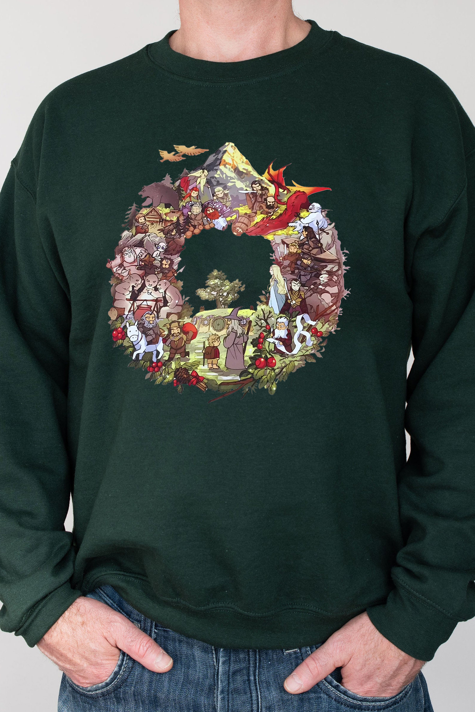 Lord of the Rings Cartoon Print Round Neck Men's Sweatshirt